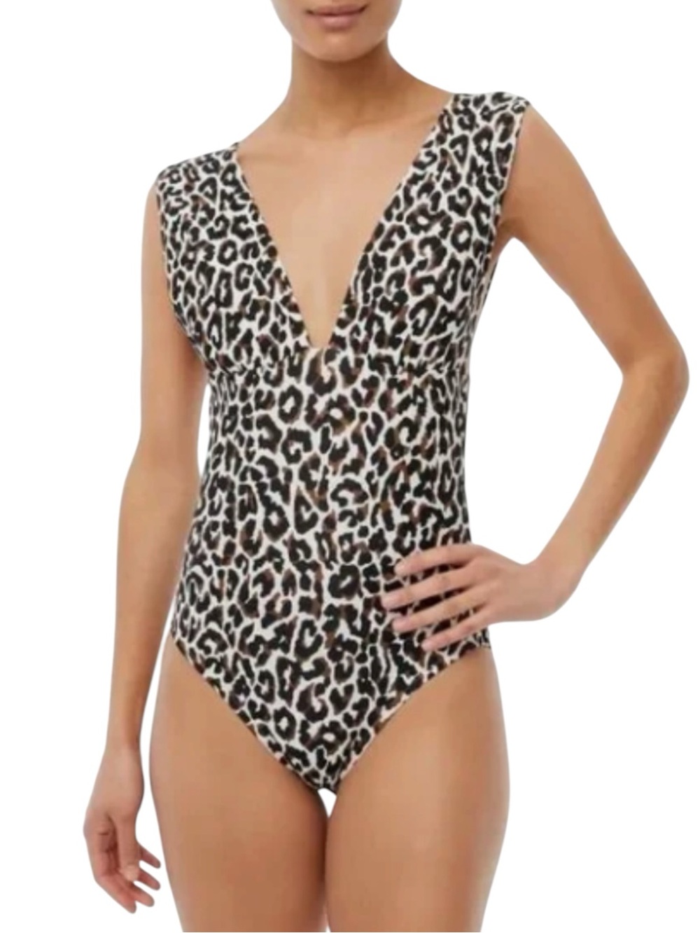 J.CREW Leopard Animal Print Plunge V-Neck One Piece Swimsuit Women’s Large
